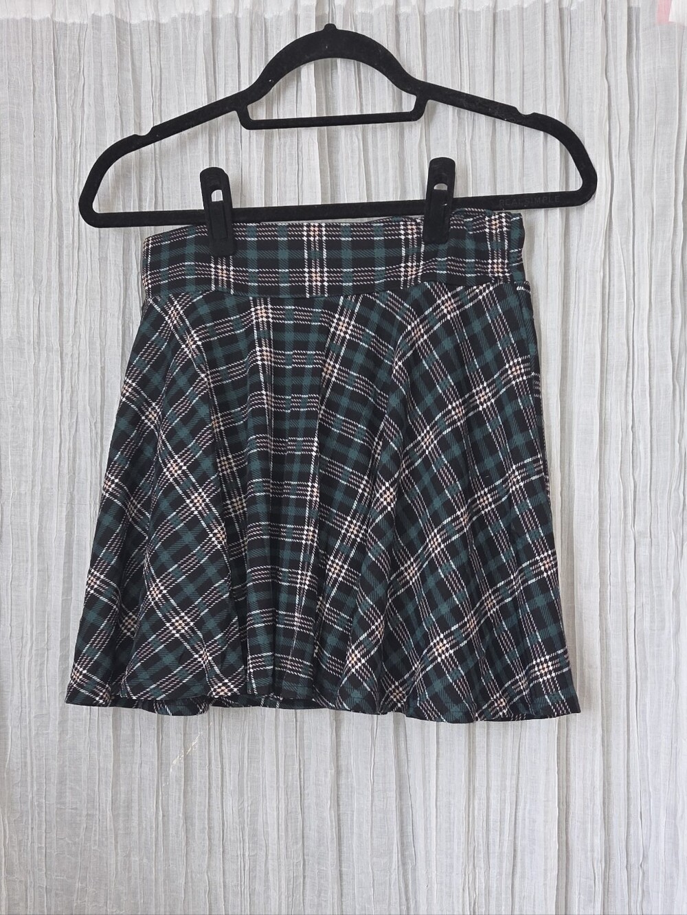 Plaid A-Line Skort in Green and Black